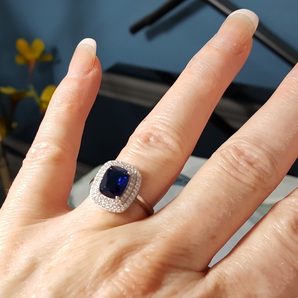 Dazzling Simulated Blue Sapphire Statement Ring - Picture 8 of 8